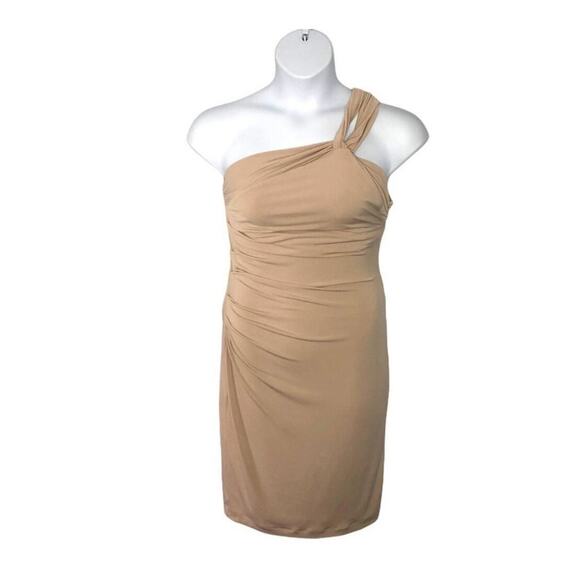 Victoria’s Secret One Shoulder Tan Nude Bodycon Dress Size Small Draped Fit - Picture 2 of 15